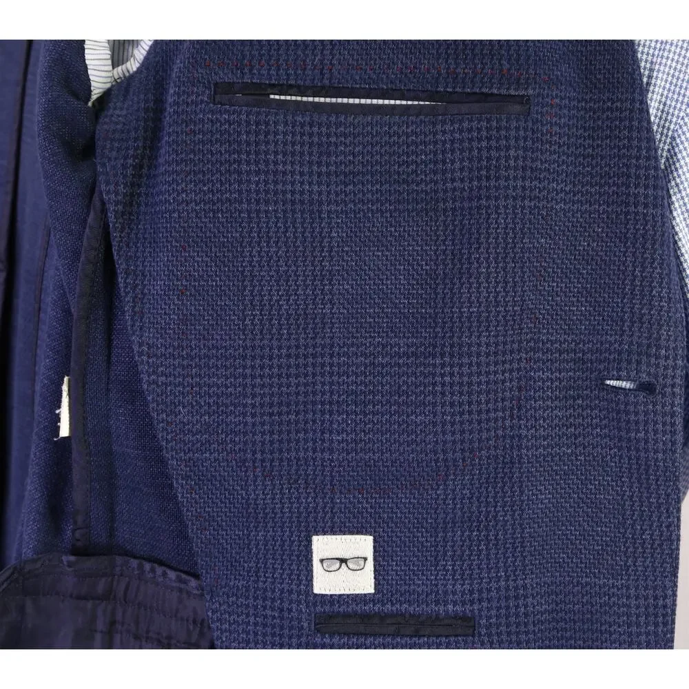 Massimo Dutti Royal Blue Plaid Knit Unstructured Wool Silk Sportcoat Blazer 38R